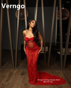 Vestidos de fiesta Verngo Red Lace Prom Gowns Sweetheart Up Dress for Women Sexy Mermadi Ocasión formal Elegante noche