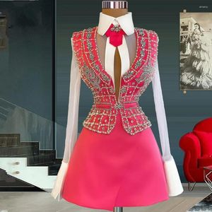 Robes de fête vestidos de curto short mini cristals de bal cristals robes avec manches rose rouge transparent vestido fiesta boda