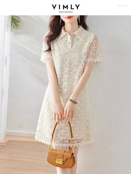 Vestidos de fiesta Vimly Summer Mini Lace Women 2024 Fashion Chic y Elegant Polo Collar Straight Vestido para ropa de vacaciones para mujeres