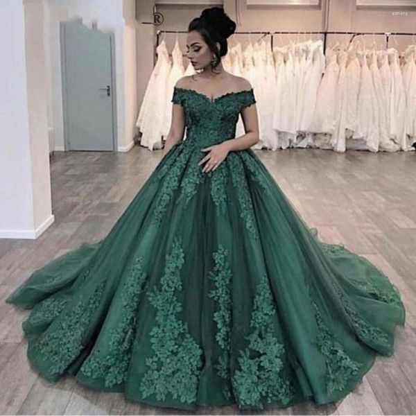 Robes de soirée Vinca Sunny Green Lace Mariage 2023 Dubaï Princesse Robe de bal Femmes Robes de soirée formelles sur l'épaule Robe de mariage