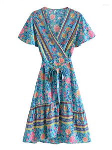 Robes de fête vintage Chic Fashion Femmes Hippie Floral Print V-Neck Bohemian Mini robe Dames Bravo Summer Boho Summer Boho
