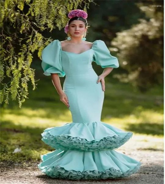 Vestidos de fiesta vintage flamenca español vestido de graduación menta ceremonia de sirena verde certamen de certamen de noche