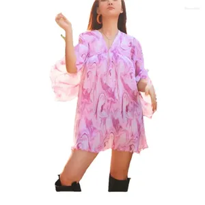 Robes de fête Vintage Floral Print Flare Sleeve for Women Casual Deep V Loose Beach Wear Robe Summer 2024 Elegant Lady Vestidos
