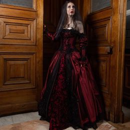 Robes de fête Vintage Médiéval Bourgogne Robe de mariée sexy sans bretelles country gothique civile corset en dentelle noire mariée 230328