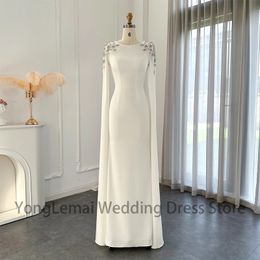 Robes de soirée de mariage Cape manches perlées blanches bal formelle élégante sirène rouge soirée musulmane pour les femmes robes de Fiesta 230214
