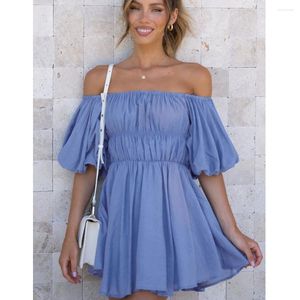 Feestjurken Wepbel Zomerjurk Vrouwen Sexy Off-Shoulder A-lijn Lantaarn Mouw Korte Slash Kraag Hoge Taille 2024 Mini leuke