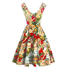 Feestjurken western meisje bloemenprint zomerkantoor chic casual jurk slash nek swing rockabilly dames dessessen strandkleding