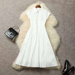 Robes de soirée Robe blanche 2024 Été Femmes Vêtements Polo Col À Manches Courtes Simple Élégant Fermeture À Glissière Taille Haute Minceur Sur Les Genoux