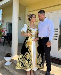 Feestjurken Witte groene Algerijnse Melhfa Avondjurk Vrouwen Twee stukken Velvet Gold Lace Applique Prom Outfits Karakou