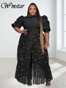 Feestjurken Wmstar Plus Size Damesjurk Parel Bladerdeeg Korte mouw Mesh Doorzien Maxi Sexy Chiffon Bulk Groothandel Drop