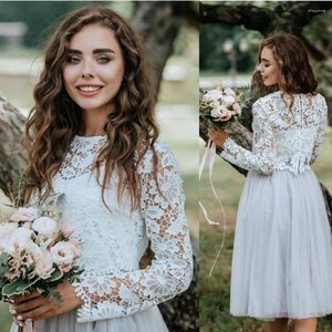 Robes de fête Femmes 3 pièces de fiançailles nuptiales Prom dentelle crop top et jupe en tulle gris clair