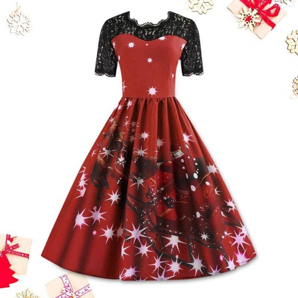 Vestidos de fiesta Mujer Navidad Otoño Invierno Moda Casual Manga larga Ropa de Navidad Tallas grandes Vestidos estampados Big Swing