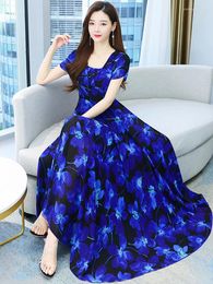 Robes de soirée femmes vêtements pour l'été 2024 robe longue Vintage en mousseline de soie col en v bleu Floral Boho élégant soirée mode coréenne