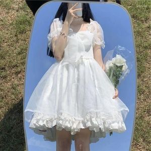 Feestjurken vrouwen schattige lolita stijl kleding mooie Japanse zoete kawaii vintage jurk puff mouw baljurken prinses wit zwart