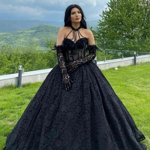 Robes de fête femme élégante en dentelle noire et plume princesse bal robe de bal chérie zipper arrière robes de soirée