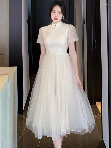 Vestidos de fiesta Fashion Fashion Patcowrk Mesh Vestido de novia verano Blanco Elegante Festival Festival 2024 Corea CHIC Noche de lujo