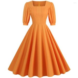 Robes de soirée femmes couleur Orange Pin Up tenue décontractée 2023 été demi manches rétro Robe 60 s 50 s Vintage Rockabilly Swing Vestidos