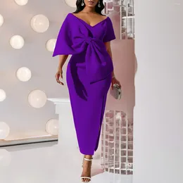 Robes de fête femme violet été élégante fille sexy grand arc robe fendue bodycon 2024 vestidos tendance mujer sukienki damskie