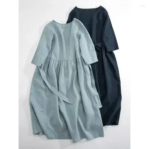 Robes de fête robe de soirée décontractée pour femmes manches courtes rond ceinture coule de cou lâches de mode coréen jupe féminine été 2024