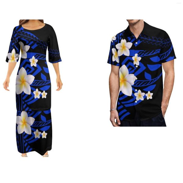 Robes de soirée Robe personnalisée pour femmes Double couche Ourlet Élégant Polynésien Vintage Art Chemise pour hommes Ensemble de couple
