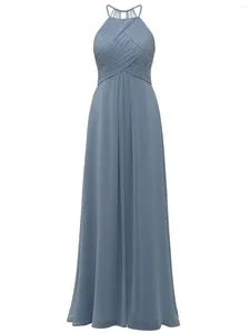 Feestjurken dames halter nek mouwloze open rug geplooide illusie chiffon stromende tedere brutaleisjurk prom