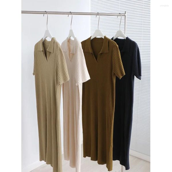 Robes de fête à la fête des femmes High Elastic Core Spun Spring / Summer Souet Pit Stripe Longue Moyenne Loose Casual Straight Tube Robe en tricot