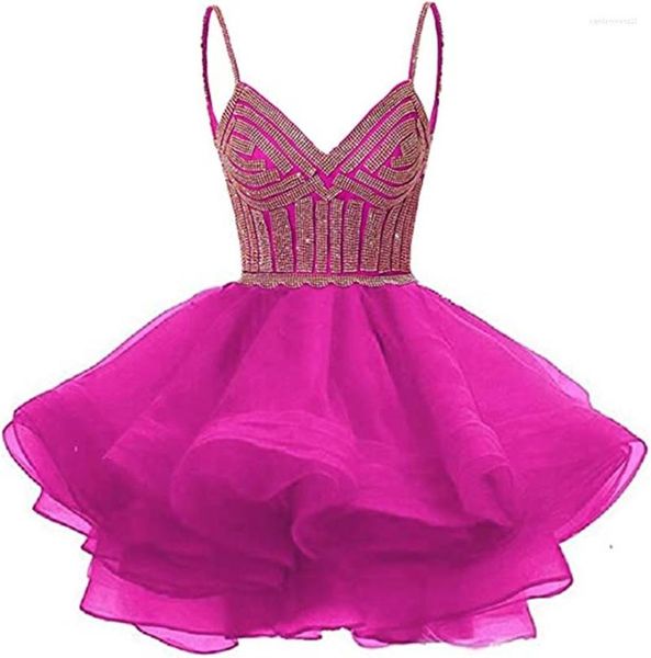 Vestidos de fiesta Vestido corto acampanado sin mangas para mujer Tirantes finos Apliques de tul Diamante Niñas Fiesta de cumpleaños Ceremonia de graduación