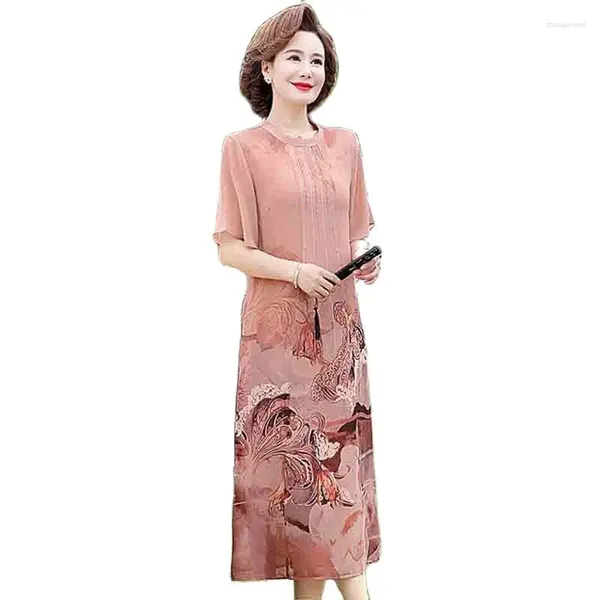 Robe de fête Fashion Fashion Summer Mère d'âge moyen Robe de style chinois Lady Loose Belly Covering Age Reducing Printed Murffon Jirt
