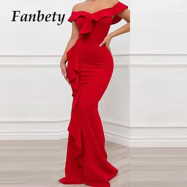 Robes de fête femmes sexy corpore sans bretelles robe rouge Lady élégant slim chic irrégulier ruché maxi solide banquet sans dossier