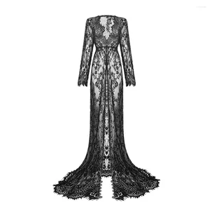 Robes de soirée femmes Sexy robe en dentelle été à manches longues femme plage robe d'été gothique