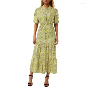 Feestjurken vrouwen korte mouw lange jurk vrouwelijke zomer boho bloemen print v-neck vakantie zee elastische taille verse shirt maxi