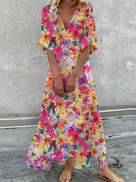 Robes de fête Femmes Été Imprimé floral Maxi Sexy V-colme en V Corquette courte robe robe robe femelle décontractée Boho Vacation Beach Sund foush