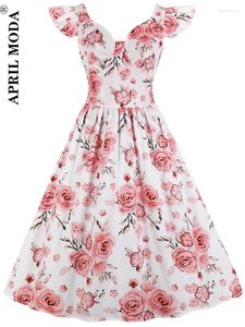 Feestjurken vrouwen zomer bloemen gedrukte vintage jurk modekantoor lady 50s 60s rockabilly big swing retro kleding tuniek vestidos