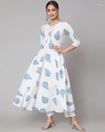 Robes de fête Femmes Blanc Bleu bleu floral imprimé anarkali kurti robe top tunique