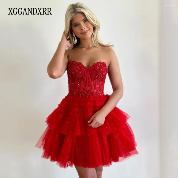 Robes de fête xggandxrr robe de bal rouge scintillant 2024 Sexy chérie mini robe de soirée Sweet Girl Pageant Brithday Lace