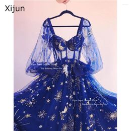 Robes de fête Xijun Elegant Tulle Evening Star Sweetheart A-Line Prom Manches Longs Gowns Gowns Vestidos de Novia