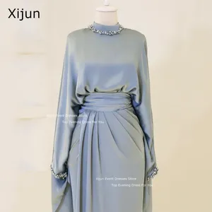 Vestidos de fiesta Xijun Modest Satin Prom Gowns Crystal Muslim Arabric Dubai 2024 para mujeres formal