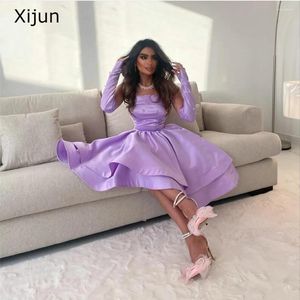 Feestjurken xijun paarse prom-jurken satijn ctystal a-line avond knie lengte saoedi-Arabische dubai jurk elegant voor vrouwen 2024