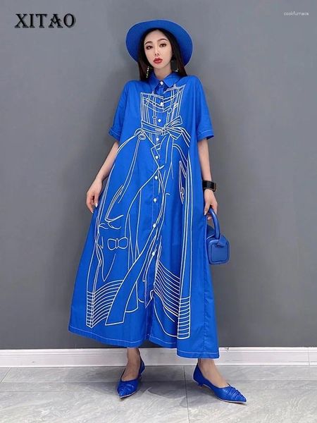Robes de soirée XITAO Robe à poitrine unique Femmes Corée 2024 Personnalité d'été Mode Col rabattu à manches courtes WMD6212