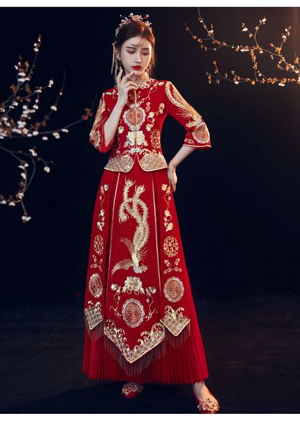 Robes de soirée Robe de mariée chinoise de la mariée Xiuhe Dragon et Phoenix Robe Femme Été Slim Toast 230214