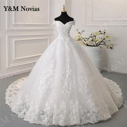 Feestjurken Y M Novias Off-shoulder Plus size vestido de noiva trouwjurk trein of vloer op maat gemaakte bruids tule Mariage 230322