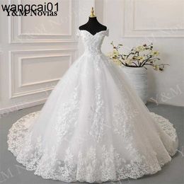 Robes de soirée Y M Novias hors épaule grande taille robe de Noiva 2022 robe de mariée train ou étage sur mesure grande taille mariée Tul Mariage 0408H23