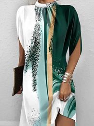 Feestjurken yeezzi 2024 aankomsten vrouwen Chinese stijl bedrukte korte jurk zomermouwen stand kraag elegante avond mini