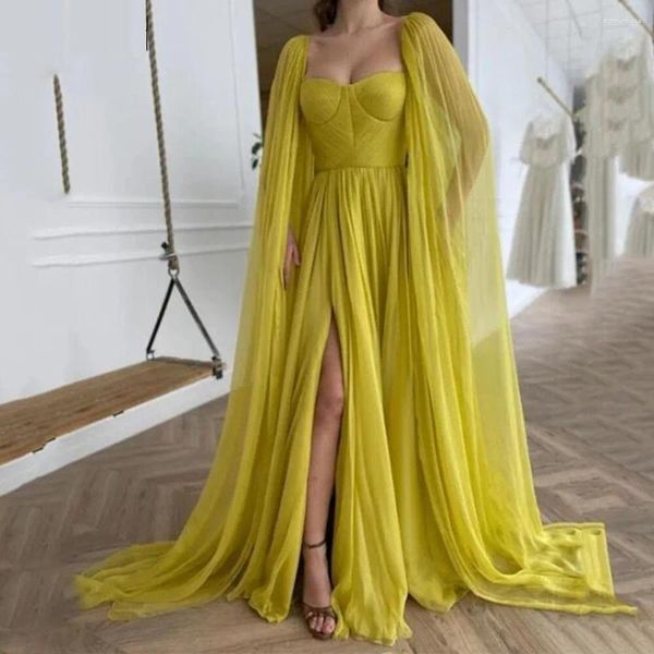 Vestidos de fiesta Amarillo Long Cape mangas Chiffon bohemio Prom Backless Vintage NECLO CELLO PRODISIÓN DIVERSIÓN PRINCESA Tamaño grande