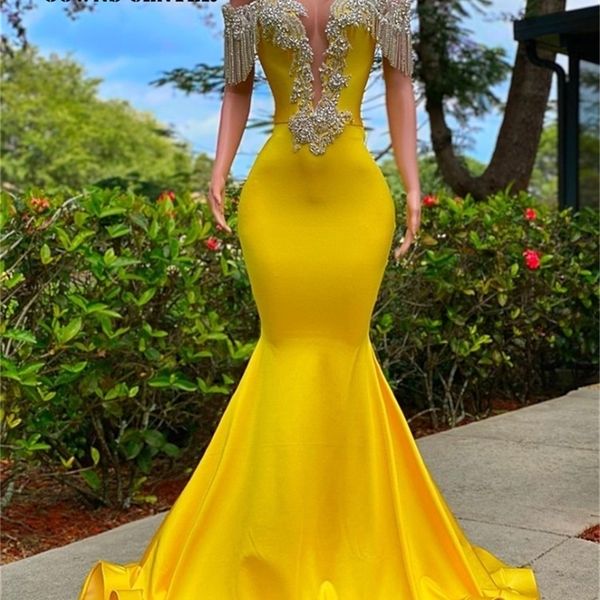 Robes de soirée jaune robes de bal pour les filles noires robe de soirée avec des glands africaine Mermiad robe formelle robe de soirée de mariage parti elbiseleri 220923