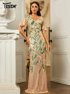 Feestjurken yesexy v-neck floral pailletten bodycon jurk zeemeermin vloer formele gelegenheid