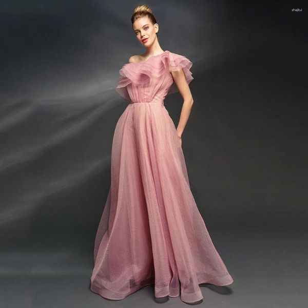 Robes de fête yipeisha robe de bal rose à un épaule