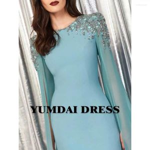 Robes de fête Yumdai Blue Tassel Single Single Single Cocktail Rober Saudi Arabe Dames Special Occasion Robe Forme Robe de bal couleur