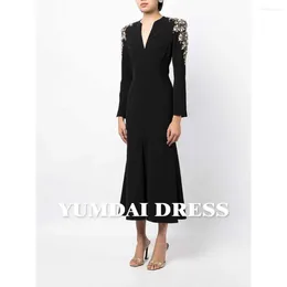 Vestidos de fiesta Yumdai Luxury Dubai Femenino Femenino Negro Drinestone Dress High End Prom Evening 2024 Saudi Manga larga Midi