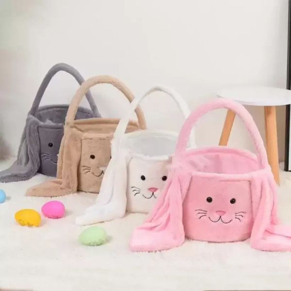 Fête Pâques Lapin Panier Longues Oreilles En Peluche Oeufs De Pâques Seau Lapin Sourire Visage Bonbons Cadeau Sac Festival Fête Sac À Main pour Enfants1.30